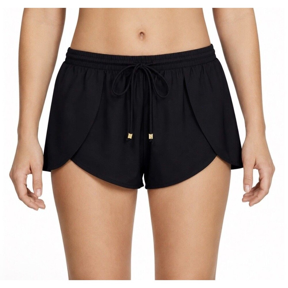 Time and Tru Women's Large (10-12) Flowy Swim flow Shorts mid-rise bottoms Black